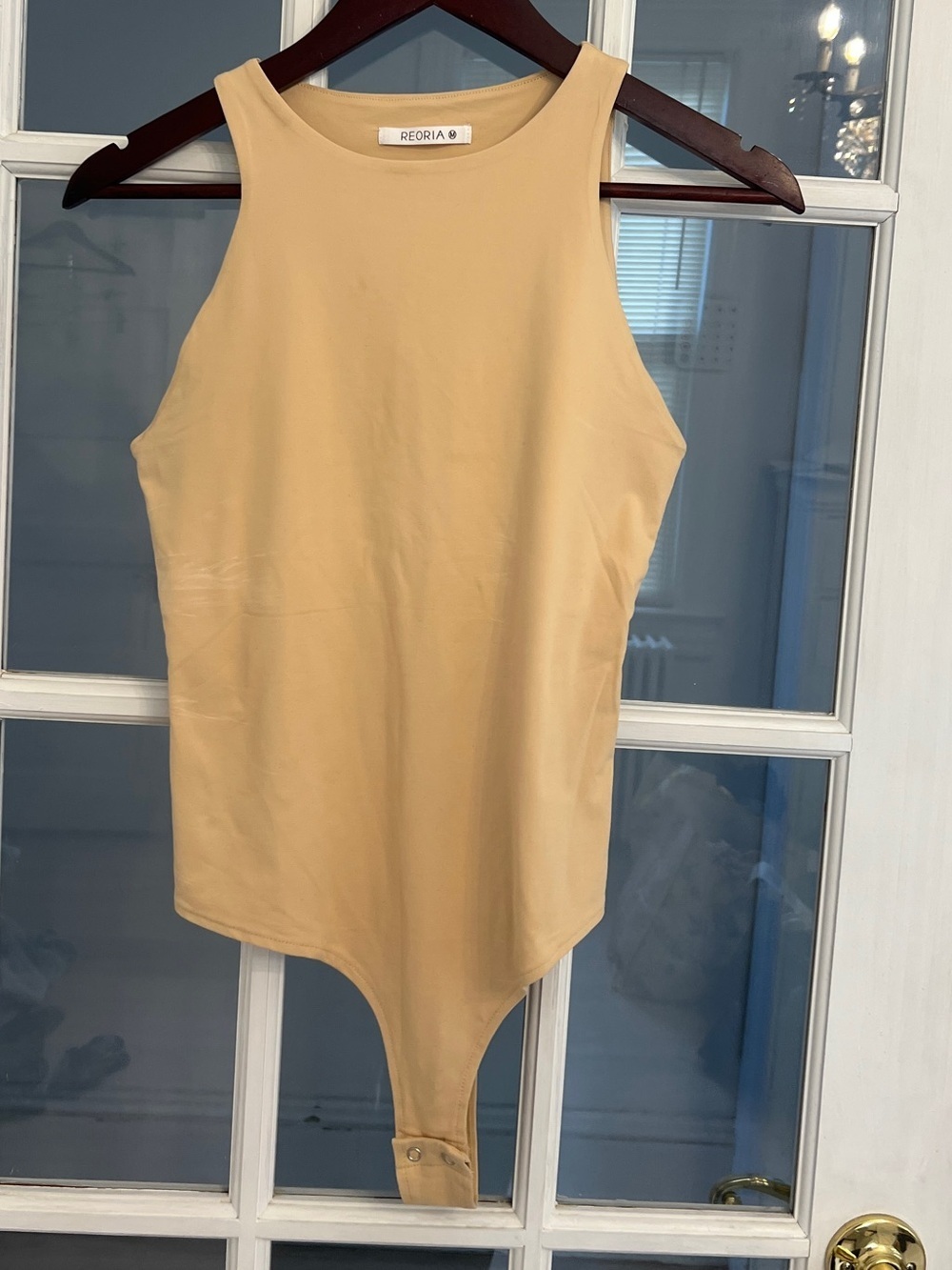 REORIA Women's Apricot Sleeveless Stretch Bodysuit Size M